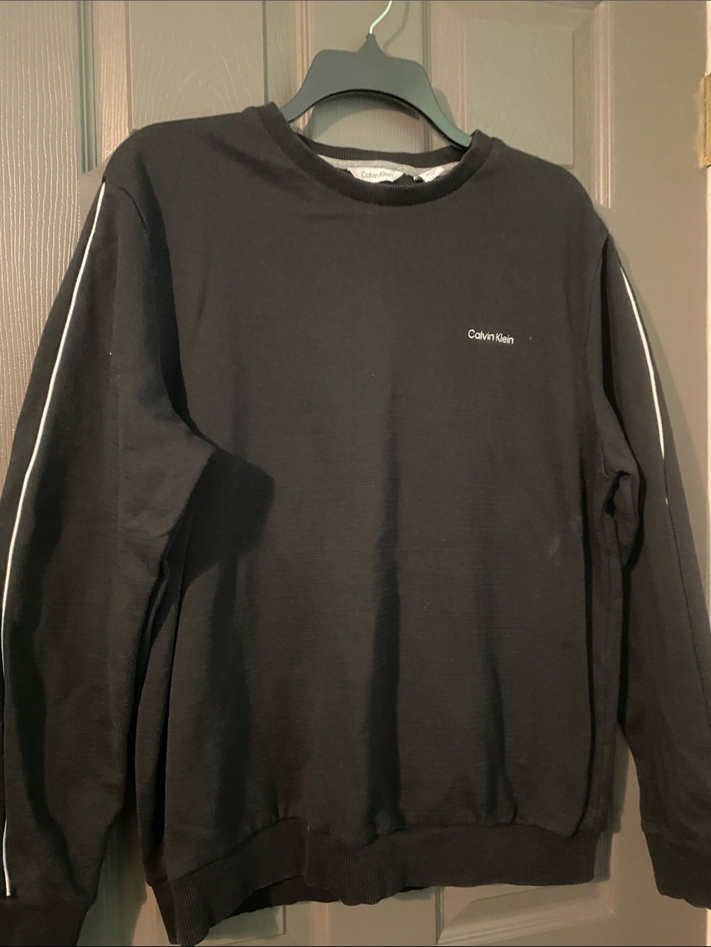 Calvin Klein Black Crewneck Sweatshirt with White Sleeve Piping